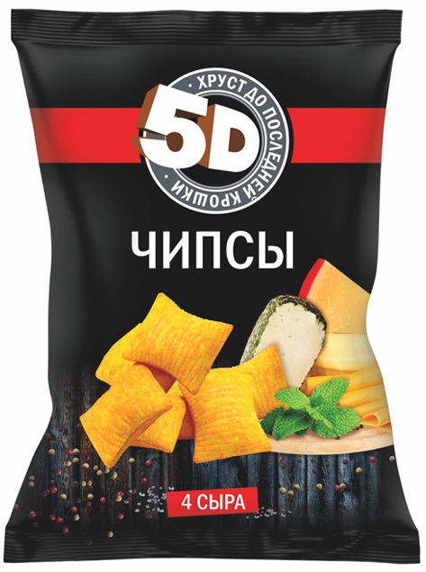 90 гр Чипсы пшеничные 5D со вкусом 4 сыра 1/28